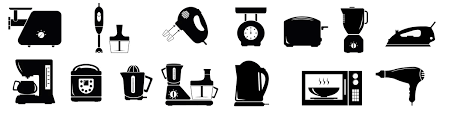 Black and white image of different electrical goods